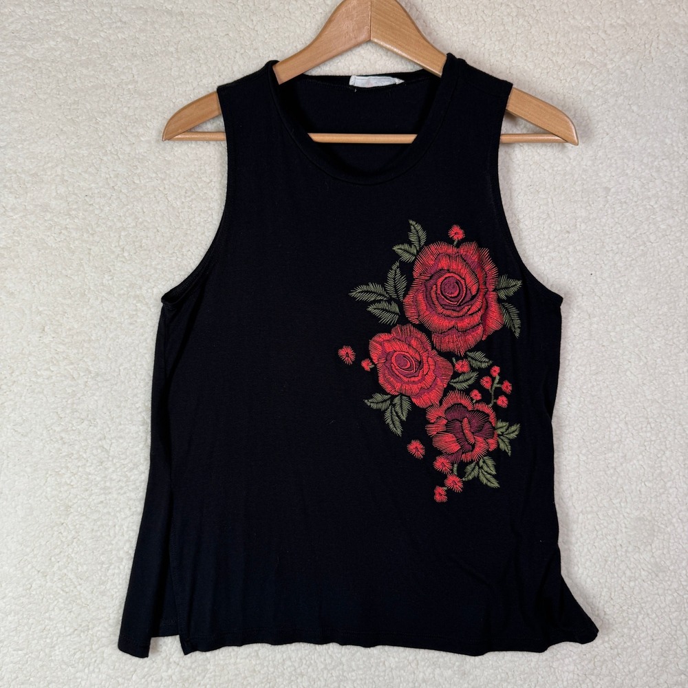 Gothic Rose Womens‎ M Los Angeles Tank Top Spandex Embroidered Floral Biker